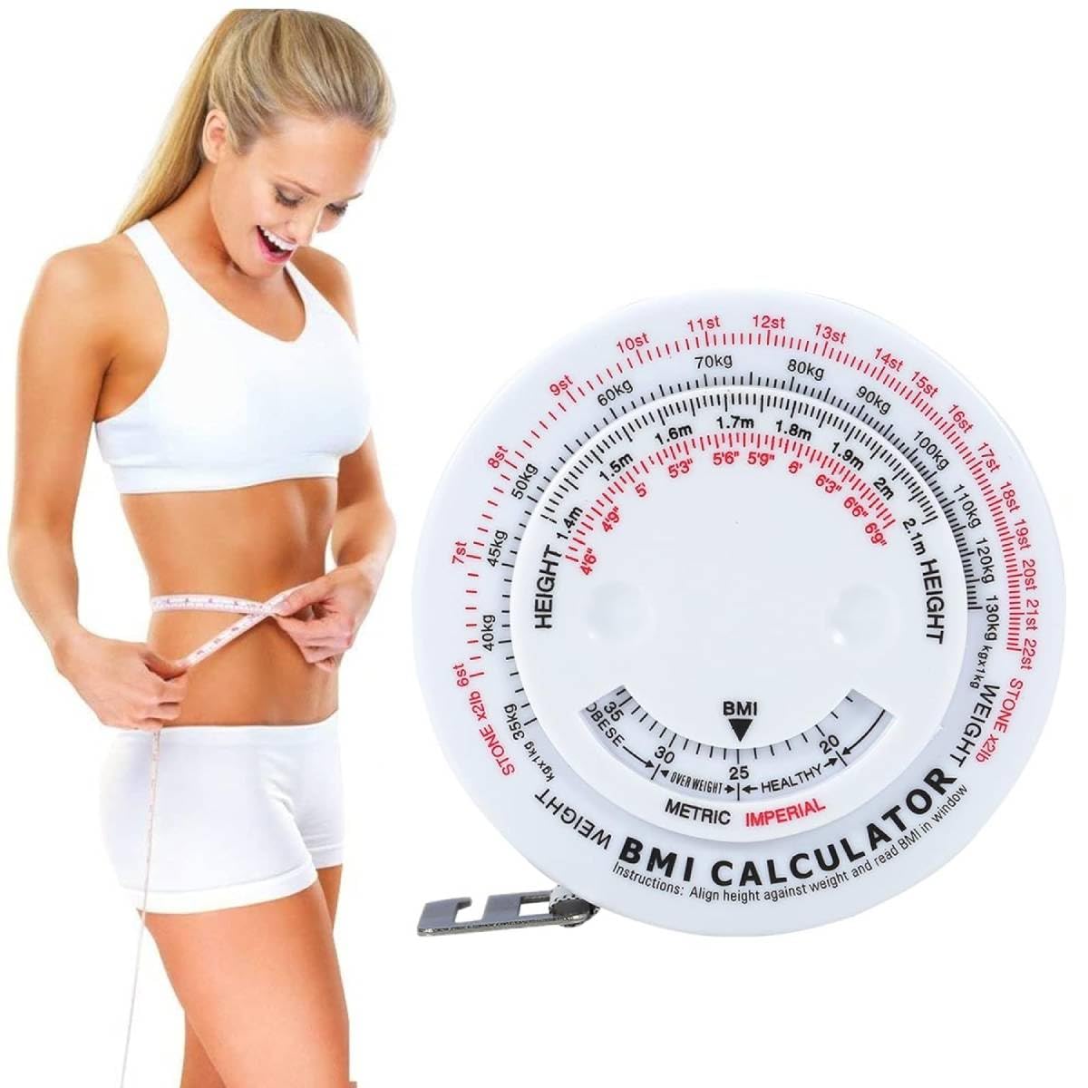 HASTHIP Body Measuring Tape, BMI Body Mass Index Retractable Tape, 50cm/59Inch Measure Calculator, Soft Tape Measure Measuring for Body Fabric Sewing Tailor Cloth Knitting Craft Measurement HASTHIP Body Measuring Tape, BMI Body Mass Index Retractable Tape, 50cm/59Inch Measure Calculator, Soft Tape Measure Measuring for Body Fabric Sewing Tailor Cloth Knitting Craft Measurement